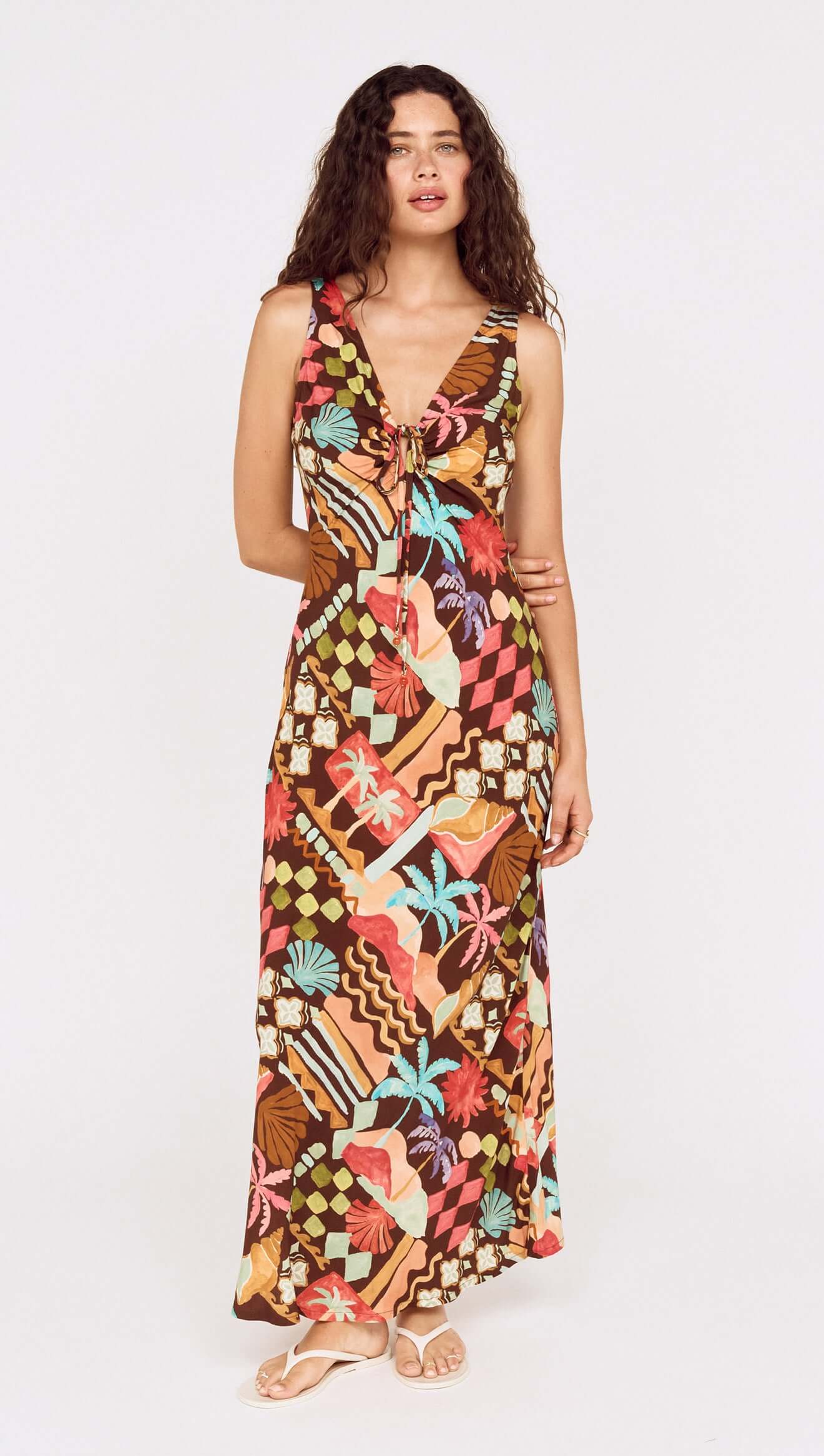 MINKPINK Isola Keyhole Midi Dress Vintage Coastal Cocoa