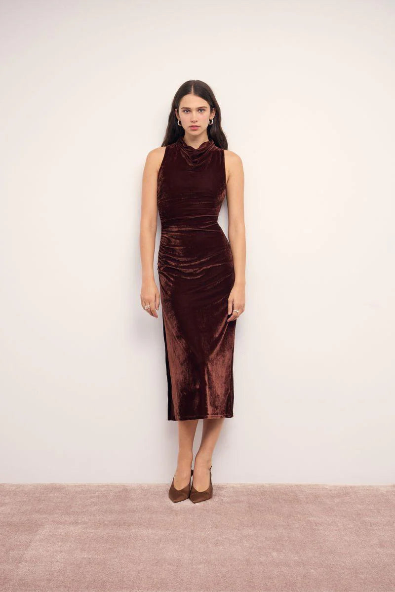 MINKPINK Sonja Midi Velvet Chocolate Dress