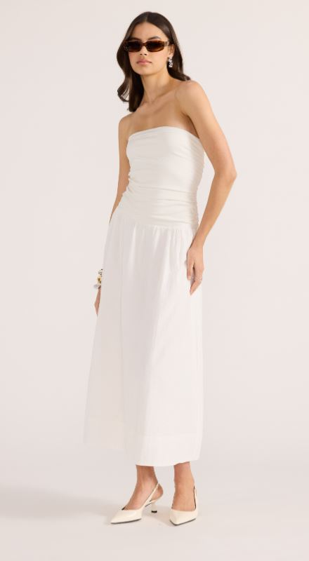 MINKPINK Luna Drop Waist Midi Dress White