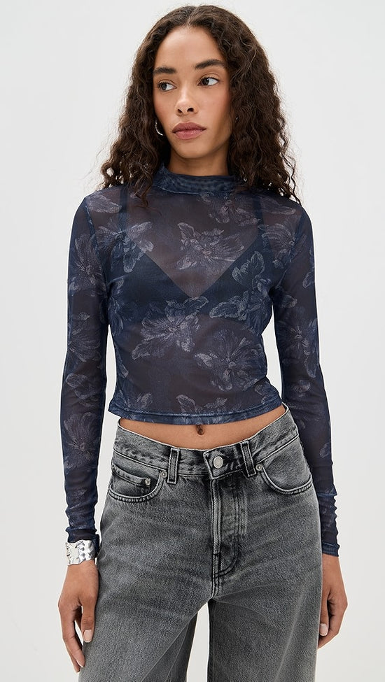 MINKPINK Iris Mesh Top Indigo Floral