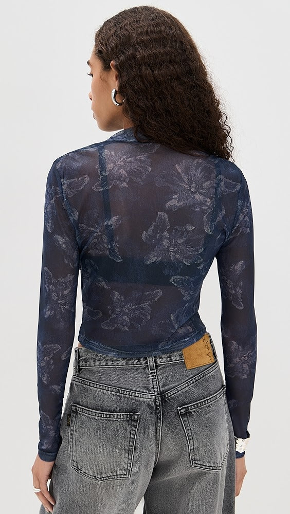 MINKPINK Iris Mesh Top Indigo Floral