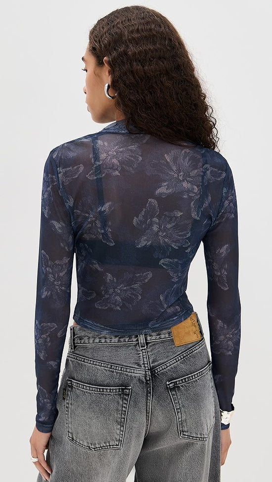 MINKPINK Iris Mesh Top Indigo Floral