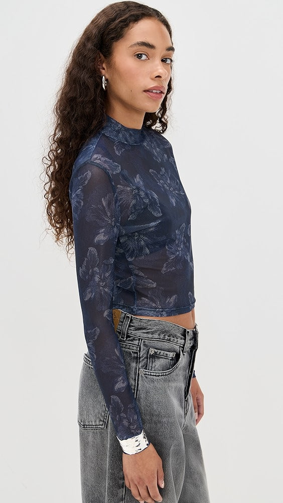 MINKPINK Iris Mesh Top Indigo Floral