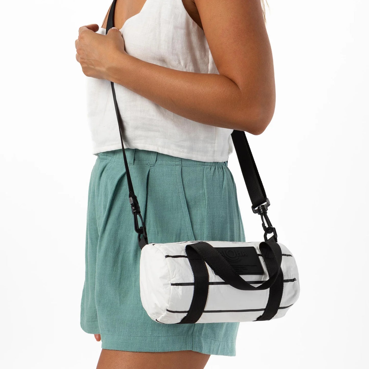 Load image into Gallery viewer, Aloha Collection Mini Mini Duffle Pinstripe Black on White
