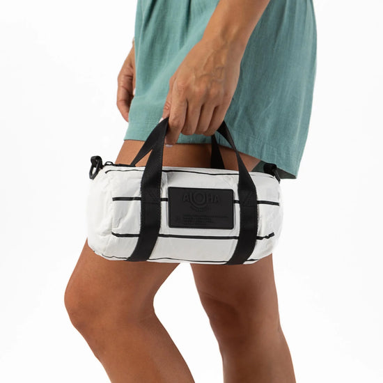 Load image into Gallery viewer, Aloha Collection Mini Mini Duffle Pinstripe Black on White
