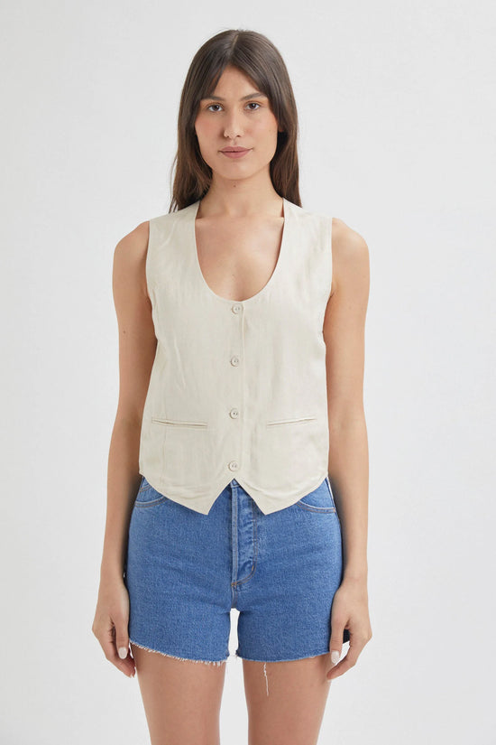 Rolla's Soho Linen Vest Biscuit