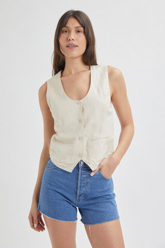 Rolla's Soho Linen Vest Biscuit