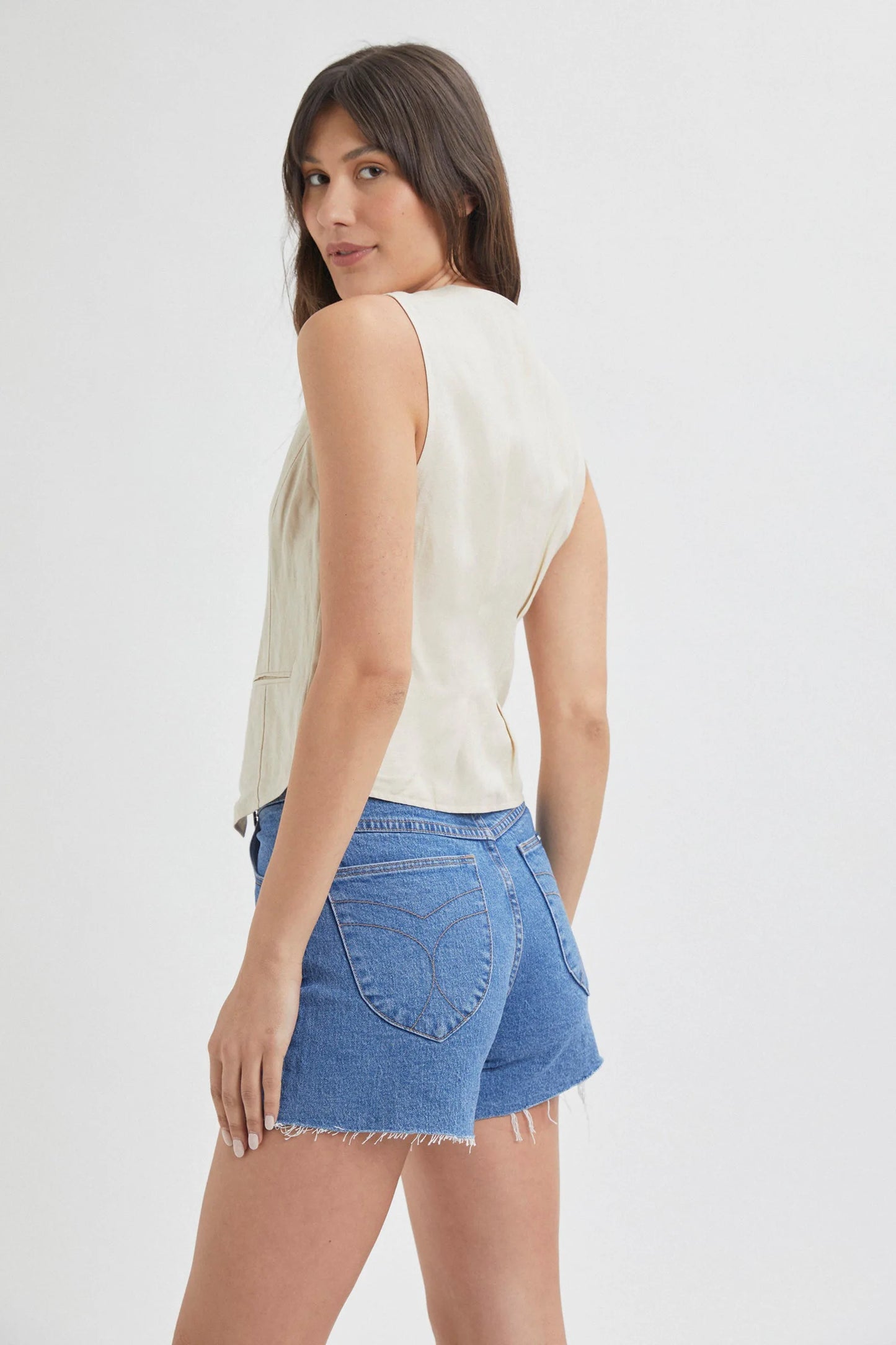 Rolla's Soho Linen Vest Biscuit