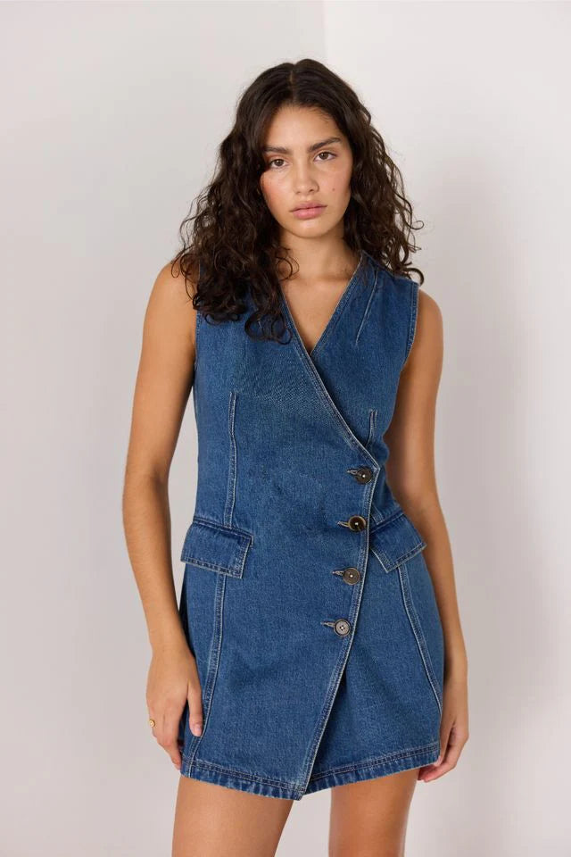 white christmas dresses Minkpink Nora Denim Wrap Mini Dress M