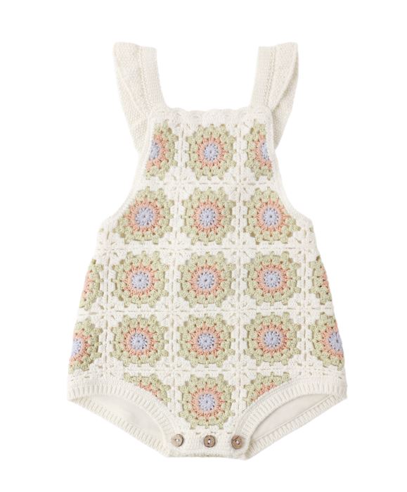Rylee + Cru Crochet Romper Citron Daisy Check