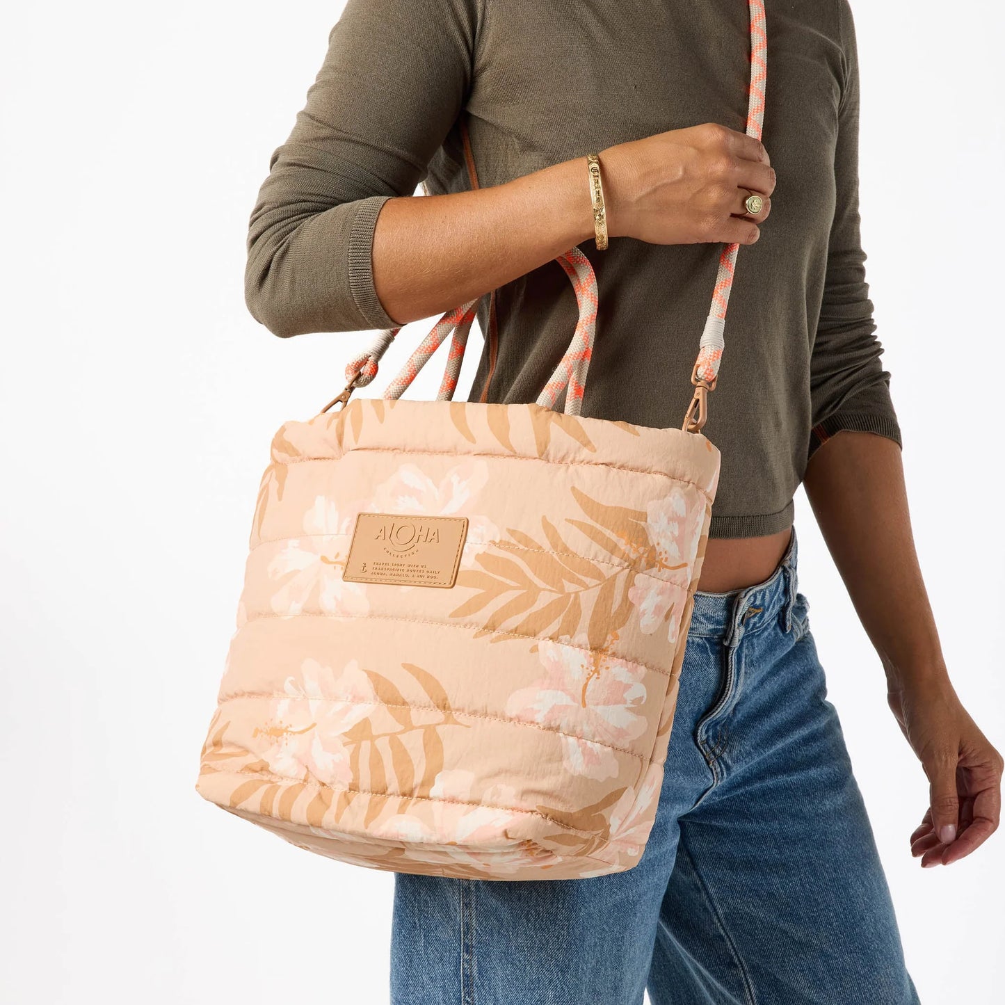 Aloha Collection Adrift Large Quilted Rope Tote Camel