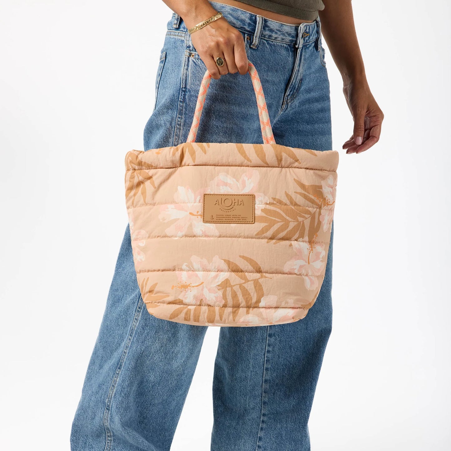 Aloha Collection Adrift Large Quilted Rope Tote Camel