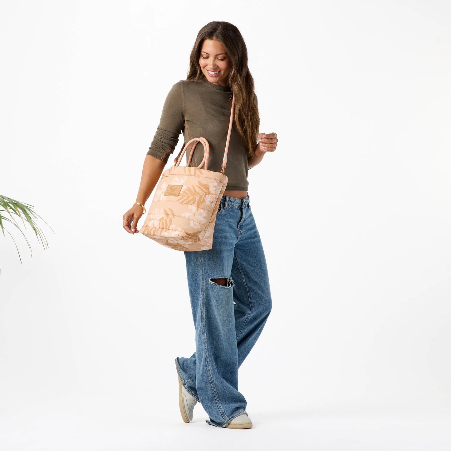 Aloha Collection Adrift Large Quilted Rope Tote Camel