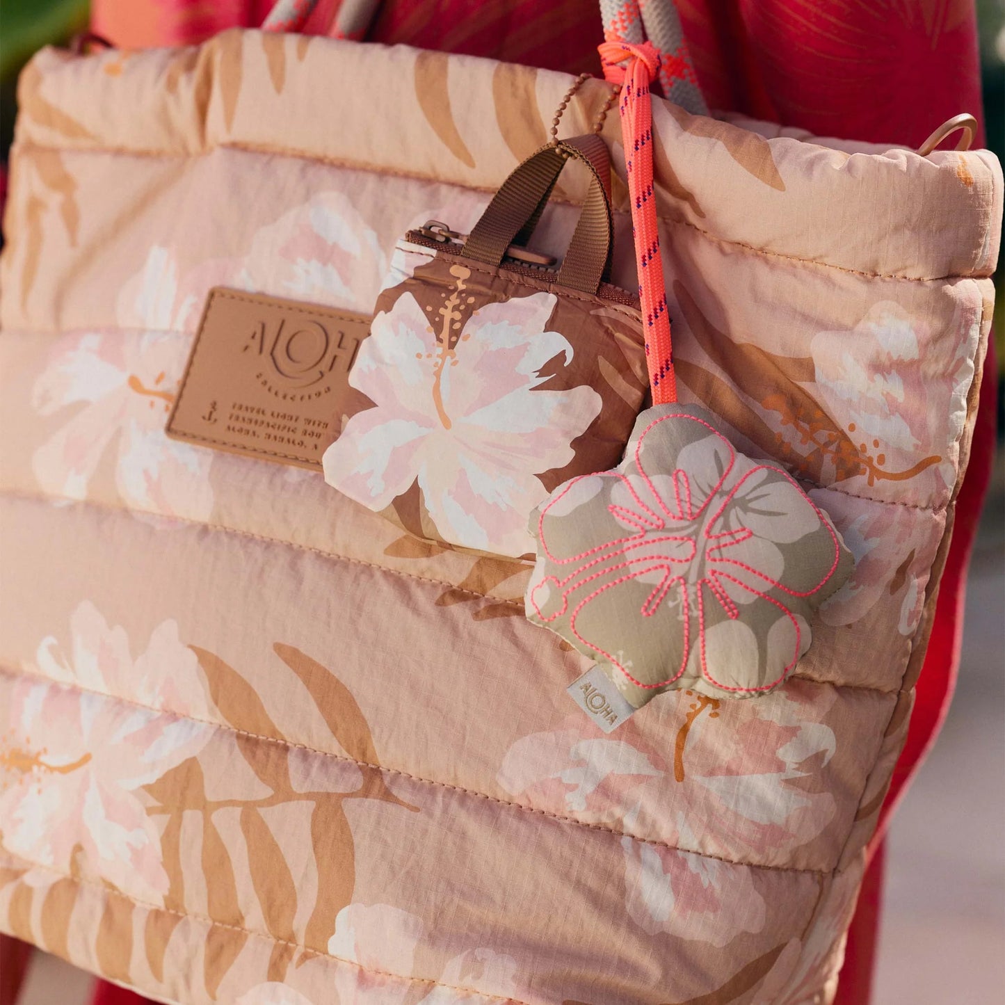 Aloha Collection Adrift Large Quilted Rope Tote Camel