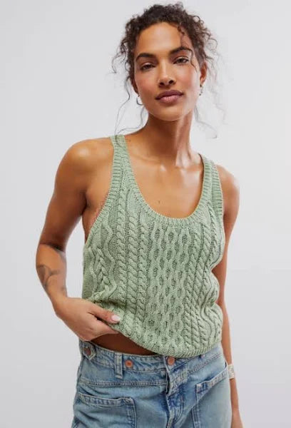 Free People High Tide Cable Tank Green Tea Combo