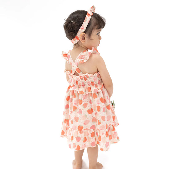 Load image into Gallery viewer, Angel Dear Strawberry Bliss Smocked Ruffle Sundress and Diaper Cover
