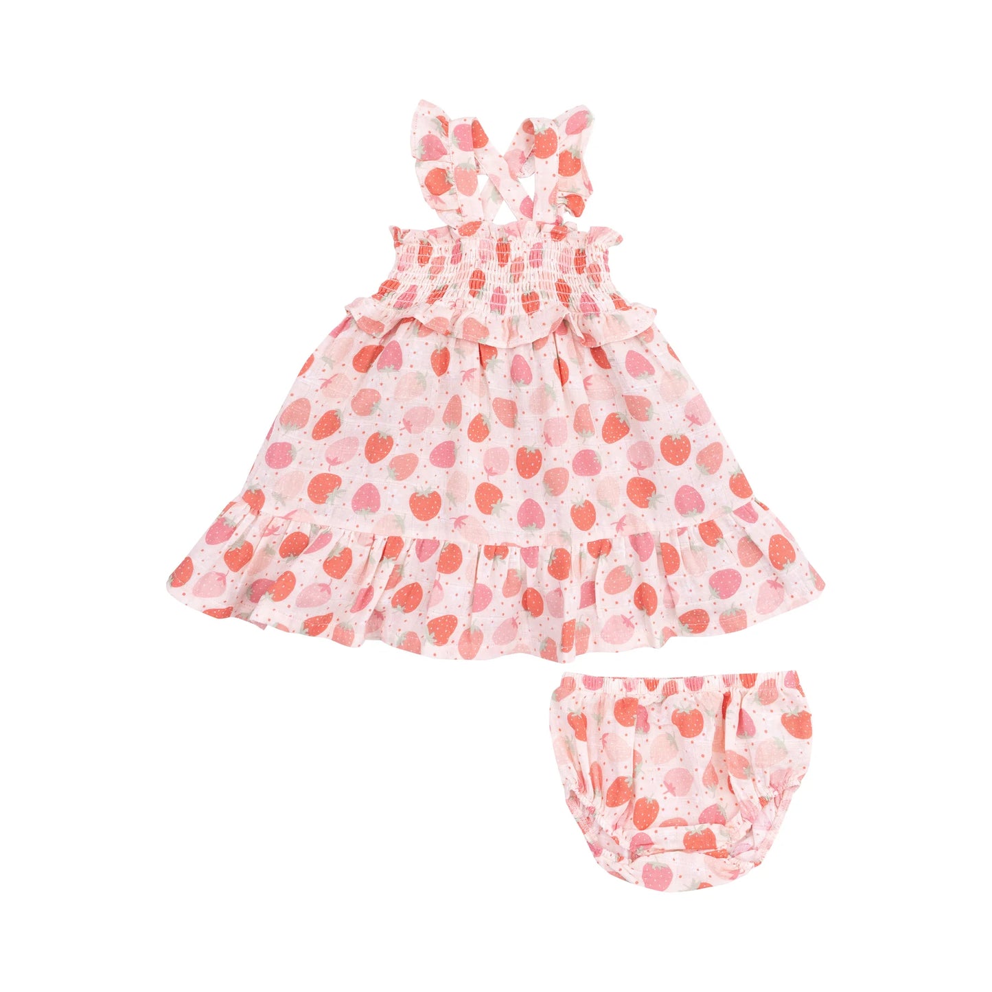 Angel Dear Strawberry Bliss Smocked Ruffle Sundress and Diaper Cover