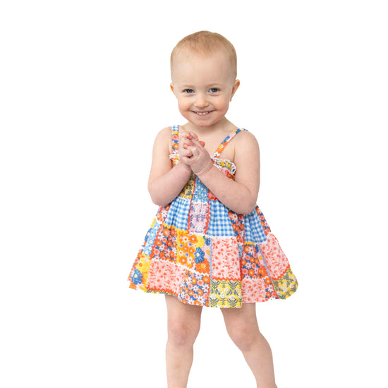 Load image into Gallery viewer, Angel Dear Ric Rac Patchwork Smocked Top &amp;amp; Bloomer
