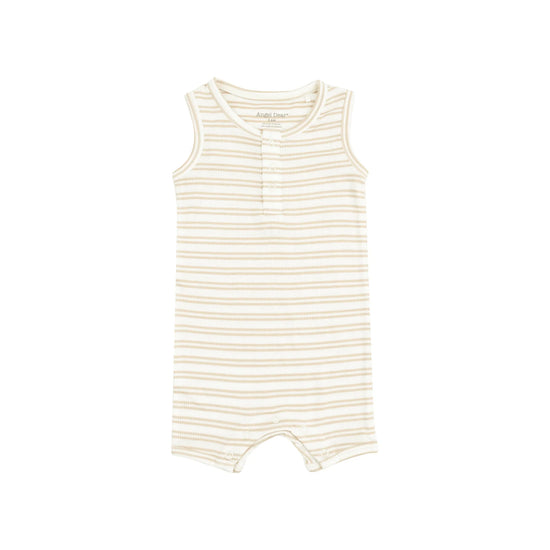 Angel Dear Stripe Oxford Tan Shortie Romper