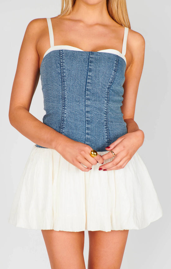 Show Me Your Mumu Tiffany Skort Dress Denim & Cream