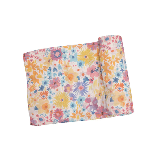 Load image into Gallery viewer, Bright Painty Floral Swaddle
