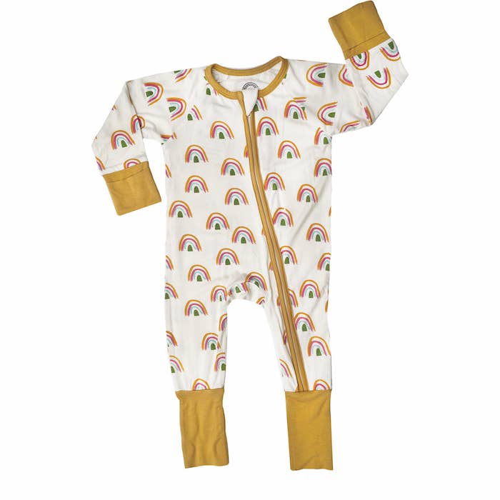 Load image into Gallery viewer, Rainbow Neutral Bamboo Pajamas Baby Pajamas Footie Pajamas
