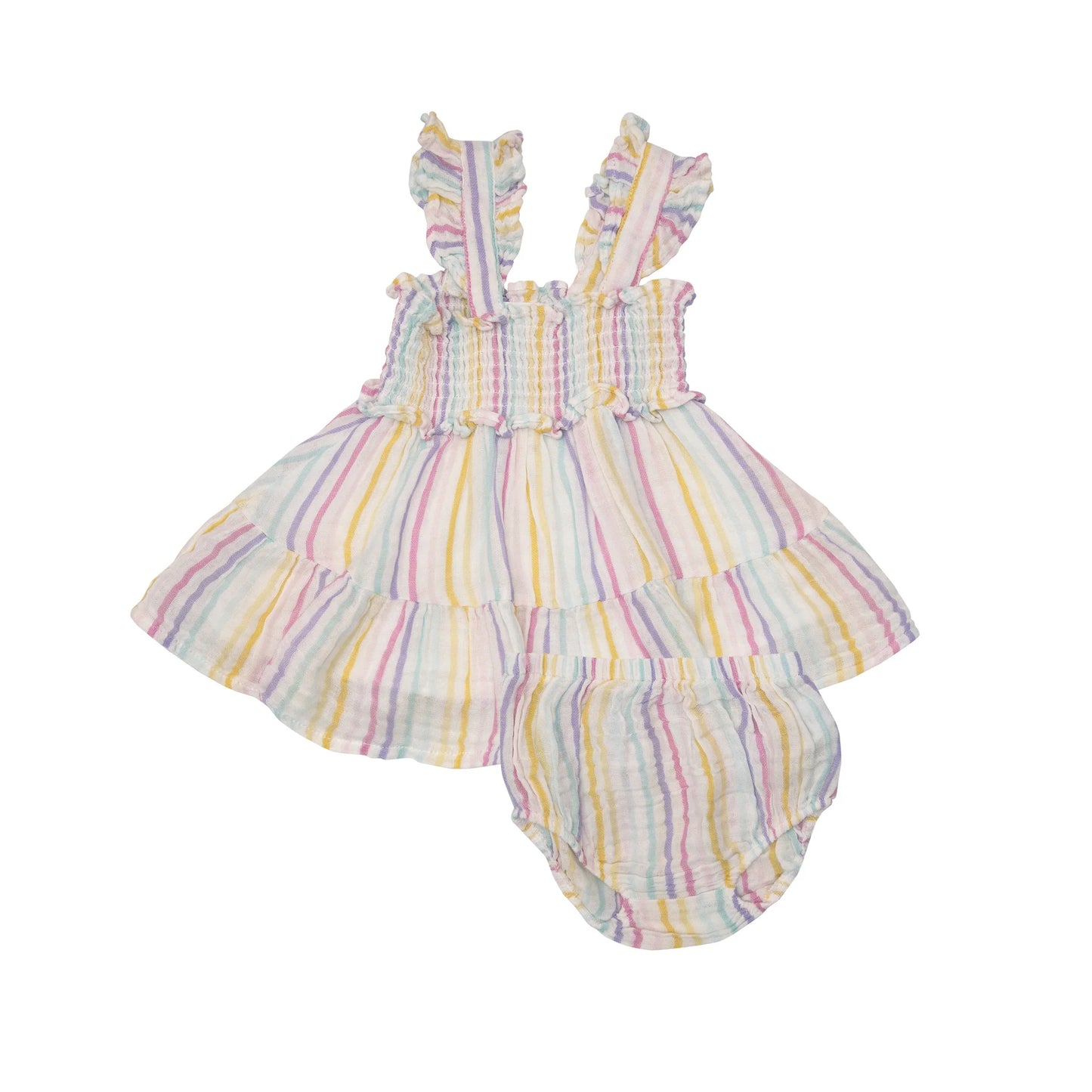 Load image into Gallery viewer, Rainbow Stripe Smocked Ruffle Sundress &amp;amp; Diaper Cover
