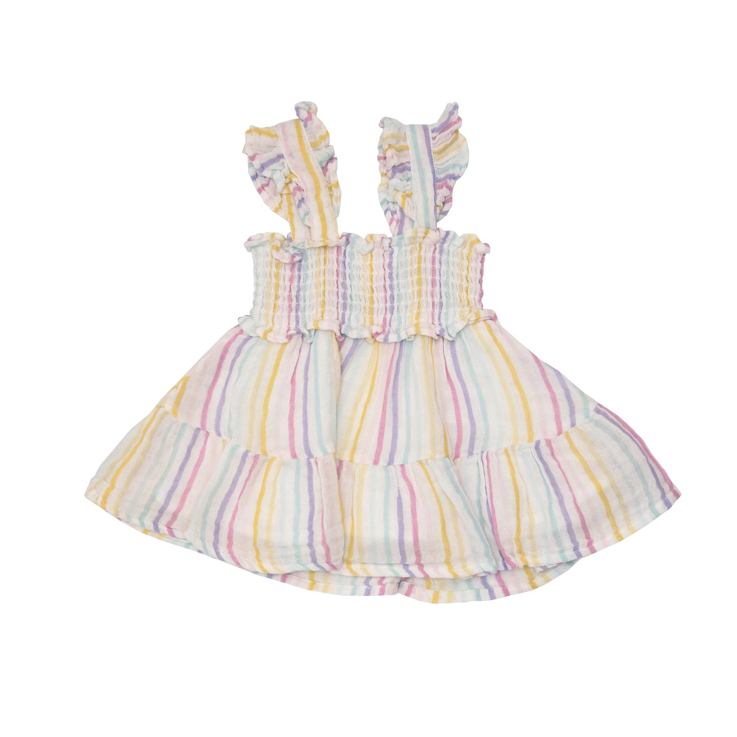 Rainbow Stripe Smocked Ruffle Sundress & Diaper Cover
