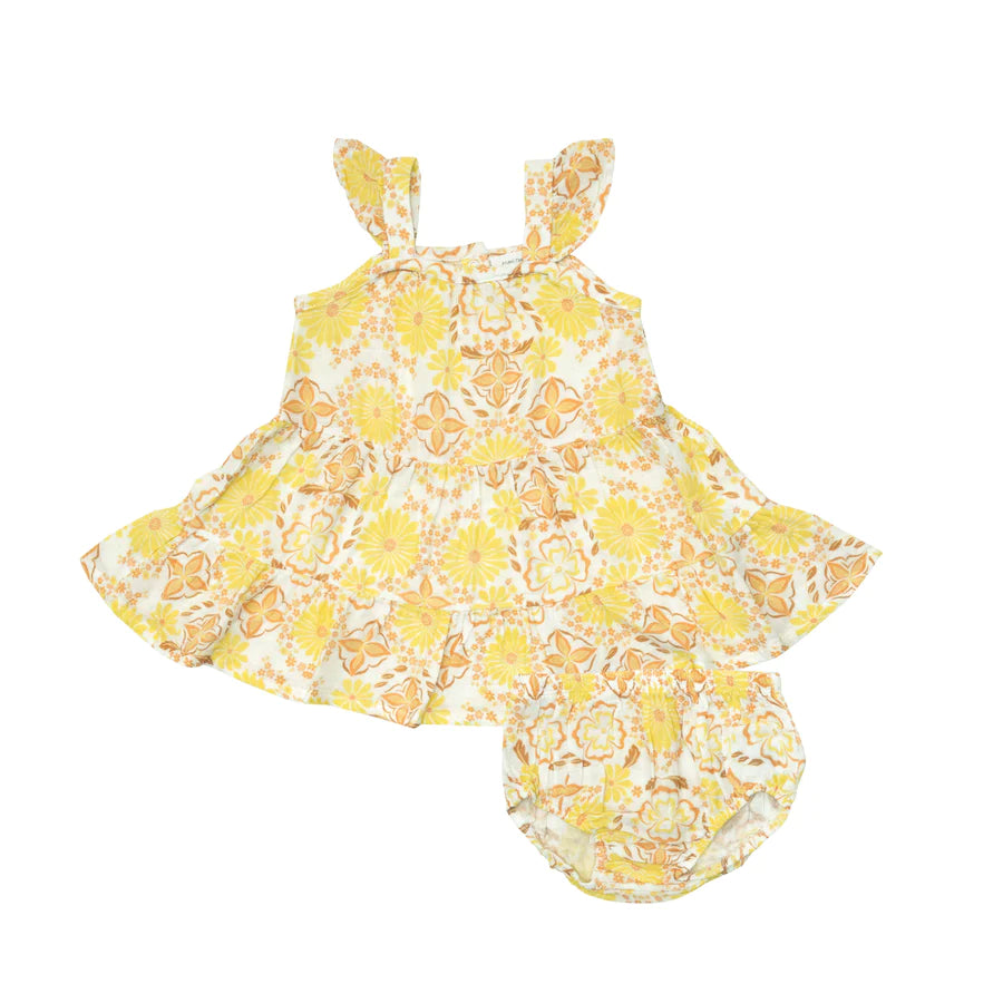Golden Surf Floral Twirly Sundress & Diaper Cover