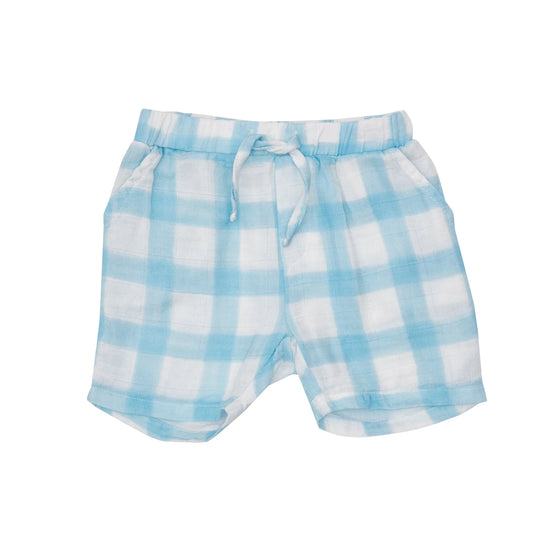 Load image into Gallery viewer, Painted Gingham Blue Muslin Shorts
