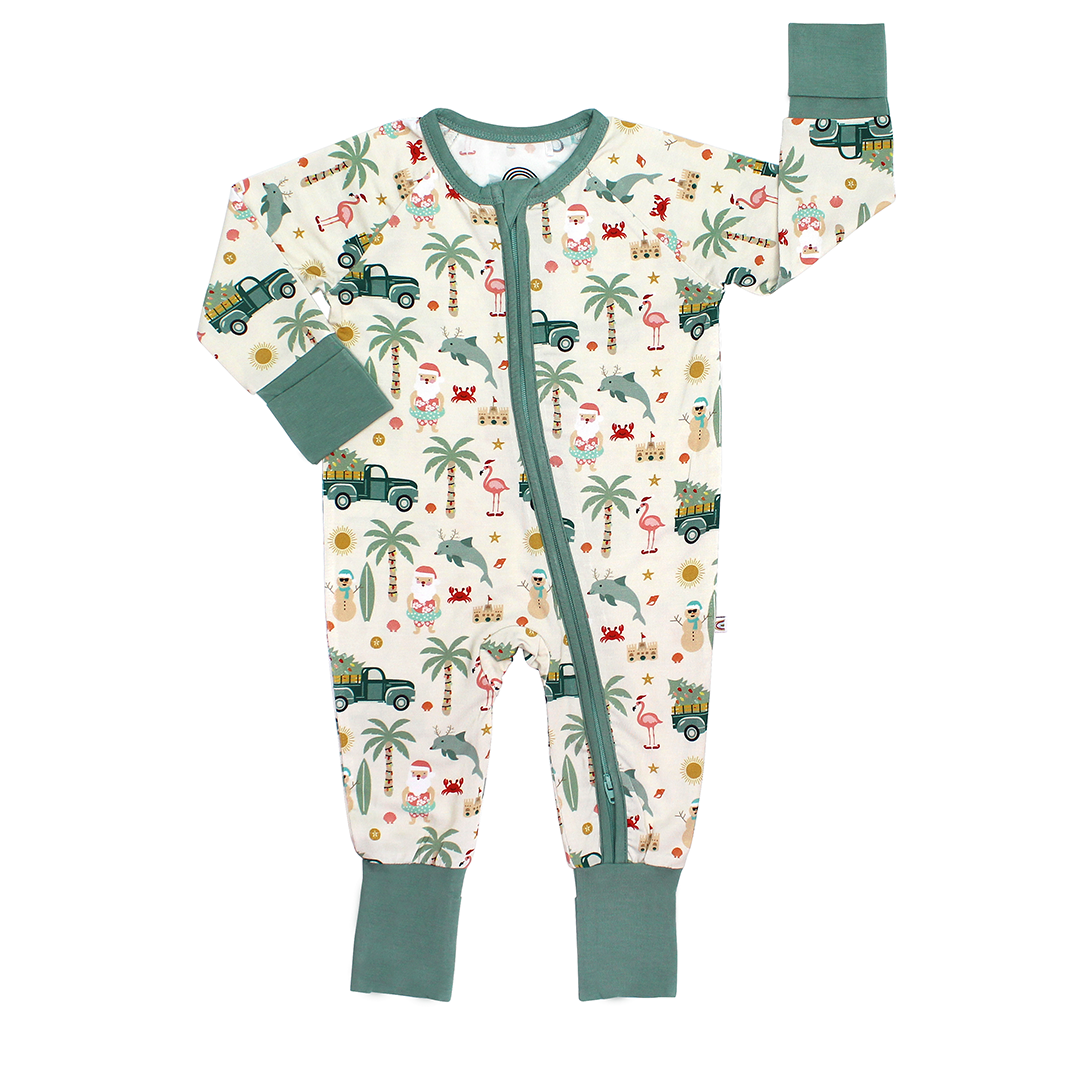 Load image into Gallery viewer, 6-12m Coastal Christmas Bamboo Convertible Baby Pajamas by Emerson and Friends
