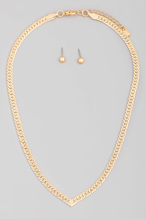 Gold Necklace with Stud Earrings