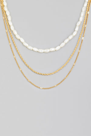 Pearl and 2 Chain Necklace