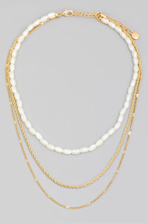 Pearl and 2 Chain Necklace